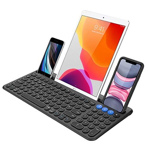 Image of Arteck Universal Bluetooth Keyboard Multi-Device Built-In Cellphone Cradle Wireless Keyboard for Windows, iOS, Android, Computer Desktop Laptop Surface Tablet Smartphone Built-in Rechargeable Battery