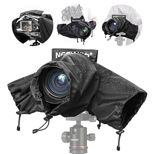Image of NEEWER Camera Rain Cover, Large Size Durable Nylon Raincoat Compatible with Canon Sony Nikon DSLR Mirrorless Vlog Camera & Lenses 300/400/500/600/800mm, with Sleeves/Drawstrings/Viewing Window, PB004