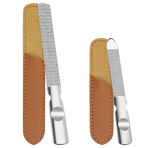 Image of 2 Pack Nail Files Professional Nail File with Real Leather Case Stainless Steel Double Sided Nail Files for Women and Men Foot Hand Home Travel Use