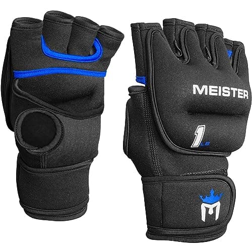 Image of Meister Elite 1lb Neoprene Weighted Gloves for Cardio & Heavy Hands (Pair) - 1lb x 2 - Black/Blue