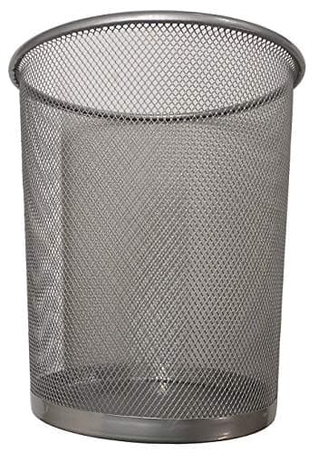 Image of DIVCHI Round Trash Can Bin - 1 Pack Silver Non-Slip Mesh Bins Waste Paper Bin Sturdy Metal Bin Indoor Waste Bin for Home Bedroom Office Bathroom Living Room & Kitchen (Silver)