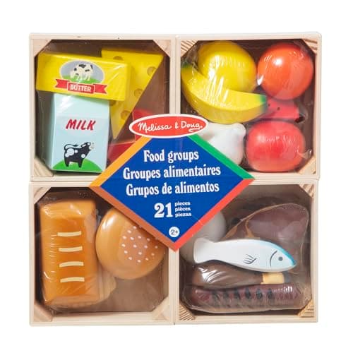 Image of Melissa & Doug Wooden Food Groups – Role Play Kitchen Set for Children | Fruit, Vegetables & More in Crates | Age 3+