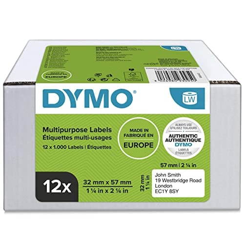 Image of DYMO Authentic LabelWriter Multi-Purpose Labels | 32mm x 57mm | 12 Rolls of 1,000 Easy-Peel Labels (12,000 Count) | Self-Adhesive | for LabelWriter Label Makers