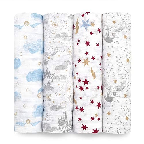 Image of aden + anais 100% cotton Muslin Swaddle & Receiving Blankets for Baby Girls & Boys, 120x120cm, Ideal Newborn & Infant Swaddling Wrap Set, Perfect Shower Gifts, 4 Pack, Harry Potter™ iconic