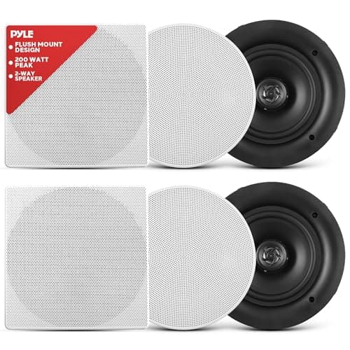 Image of Pyle In-Wall/in-Ceiling Speaker, 17 cm Dual Stereo Speakers, 200 Watt, 2-Way Full Range, Flush Mount Design, Changeable Round & Square Grills, White (Pair)