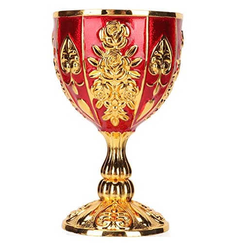 Image of Vintage Chalice Cup, Wine Goblet Flower Embossed Cups Handmade Royal Chalice King Wine Drinking Liquor Cups Metal Cup Drinking Vessel, for Themed Party Decorations Wedding (Gold