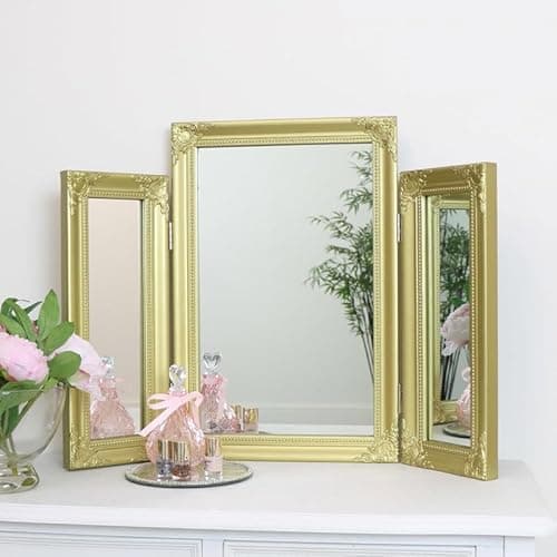 Image of Melody Maison Ornate Gold Triple Dressing Table Mirror 55cm x 74cm
