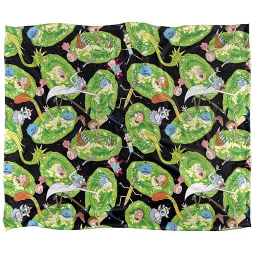 Image of Rick and Morty Portal Mayhem Silky Touch Super Soft Throw Blanket 152 X 127 cm, White