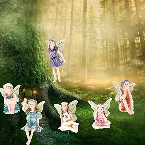 Image of CCCYMM 6-Pack Flower Fairy Pixie Fly Wing Miniatures Resin Flower Fairy Figures Figurines Fairy Garden Accessories Dollhouse Ornament Garden Decoration