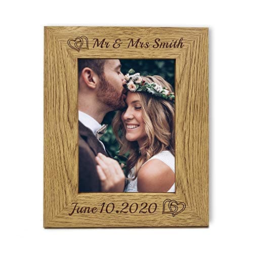 Image of Personalised Photo Frame 7X5 Picture Frame Personalised Wedding Gifts for Couple With Any Date Any Name Any Text Laser Engraved Wooden Photo Frame(Portrait, Mr & Mrs)