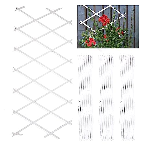 Image of DIVCHI Wooden Trellis Expandable Garden Wall Trellis For Climbing Plants Decoration & Plants Partitioning (Pack Of 3) (180cm x 60cm) (White)