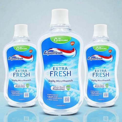 Image of Pack of 3 x 500ml Mouthwash Fresh Mint Helps Eliminate Bacteria That Cause Bad Breath and Oral Issues