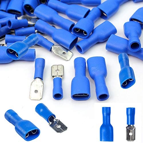 Image of 100x Blue Spade Connector Insulated Crimp Terminals for Electrical Wiring - 50x Female and 50 x Male - FREE FIRST CLASS UK POSTAGE!