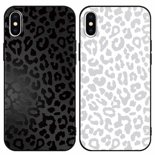 Image of Yoedge 2 Pack Black Leopard Phone Case Compatible with iPhone X/XS 5.8", Ultrathin Soft Silicone with Aesthetics Pattern, Shockproof Bumper Protector Matte Girls Women Cover for iPhone X, Cheetah
