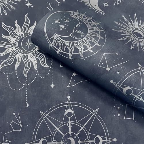 Image of Blue Silver Space Wallpaper Metallic Moon Sun Feature Wall Lounge Bedroom Study