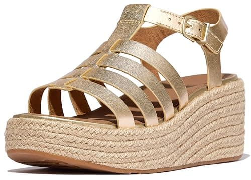 Image of Fitflop Women's Platform Espadrilles Leather Fisherman Wedge Sandals, Silver, 6