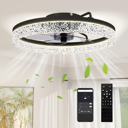 Image of HOMCOM Ceiling Fans with Lights and Remote & App Control, 50 cm Modern LED Ceiling Fan Light with 3 Colour Temperatures, 6 Speed, Timer, Dimmable, Quiet Reversible DC Motor, for Bedroom, Study, Black