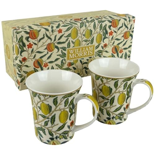 Image of The Leonardo Collection Fruits Mug Set of 2 William Morris, Tea and Coffee Mugs for Hot Drinks | Fine China Printed Mugs for Kitchen & Home | Reusable Ceramic Cups for Every Occasion