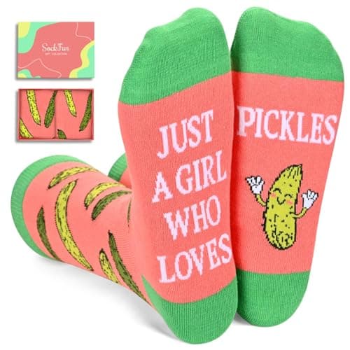 Image of Fruit Food Gifts for Women - Funny Pickle Avocado Taco Socks, Pineapple Socks for Women, Just a Girl Who Loves Pickles, M