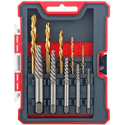 Image of Hi-Spec 10pc Screw Extractors & HSS Drill Bit Set. Easy Out, Left Hand Spiral Flute Removers for Broken, Damaged and Stripped Screws, Studs and Bolts