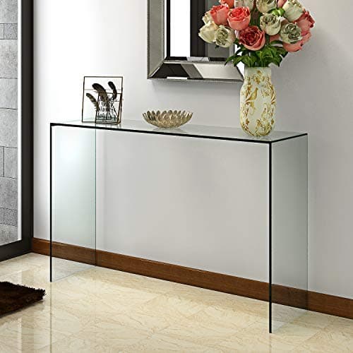 Image of Panana Pald Crystal Modern Curved Console Glass Table Bent Clear Large Transparent Table For Hall Dining Room Home W100*D33*H76 CM