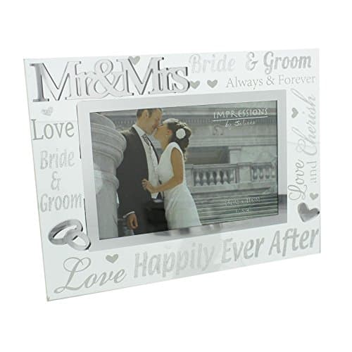 Image of Juliana 3D Words Mr & Mrs 6 inchx4 inch Glass Mirror Wedding Day Photo Frame WG60864,White