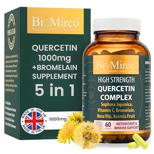 Image of High Strength Quercetin 1000mg Complex, 60 Premium Capsules, Allergy Support, Powerful Antioxidant Supplements, Anti-inflammatory Antioxidant Supplement, Alternative to quercetin Powder, UK Made