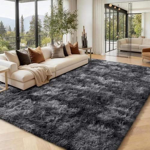 Image of Homaxy Fluffy Rugs Living Room, Soft Shaggy Anti Slip Non Shedding Carpet, High Pile Modern Washable Area Rug for Nursery Bedroom, Easy Care Home Decor, 120x160 cm, Black & Grey