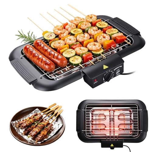 Image of Victoam 2000W Electric BBQ Grill, 6-Level Temperature Control Max 350°C, Low Smoke Adjustable Height Indoor Outdoor Portable Grill for Backyard Party Camping & Family Gathering