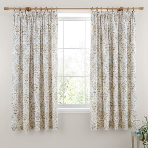 Image of Dreams & Drapes Edena Decorative Floral Lined Pencil Pleat Curtains – Pair of Fully Lined Traditional Printed Drapes, 66" Width x 72" Drop (168 x 183cm), Elegant Botanical Design any Room