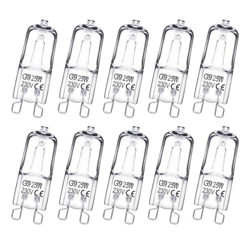 Image of Woobroo G9 Halogen Light Bulbs, 25W 220V 10 Packs Clear Capsule 2 Pin Lamp Bulb Halogen Pin Base Warm White Dimmable