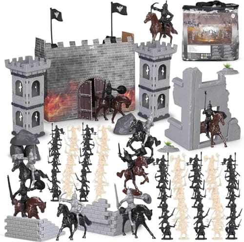 Image of kramow Medieval Knight Toy Soldiers Set 254PCS, Ancient Wars Castle and Army Figures Playset with Horses, Towers, Rocks, Educational Military Toy for Kids Boys Girls 3+
