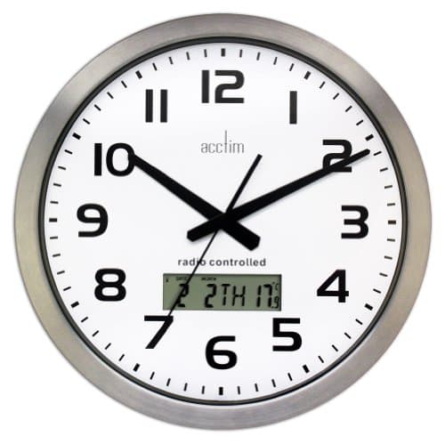 Image of Acctim 74447 Meridian Radio Controlled Wall Clock, Aluminium White