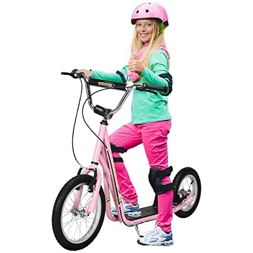 Image of HOMCOM Kids Scooter, Teen Kick Scooter with Rubber Wheels, 16" Front Wheel, Height Adjustable Handlebar, Dual Brakes, Kick Stand, for 5+ Years, Pink