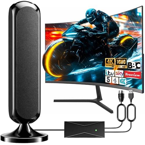 Image of Indoor TV Aerial, Freeview TV Antenna with Signal Booster for Weak Signal Areas, 360° Reception Portable Digital TV Aerial, Support 4K 1080P HD Local Channels VHF UHF DAB Radio, Universal for All TVs