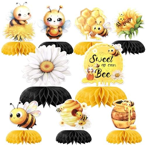 Image of SYKYCTCY 10 Pack Bumble Bee Honeycomb Table Centerpiece Sweet Bee Table Toppers Centerpieces Decro Baby Shower Boys Girls Birthday Party Table Decorations Supplies