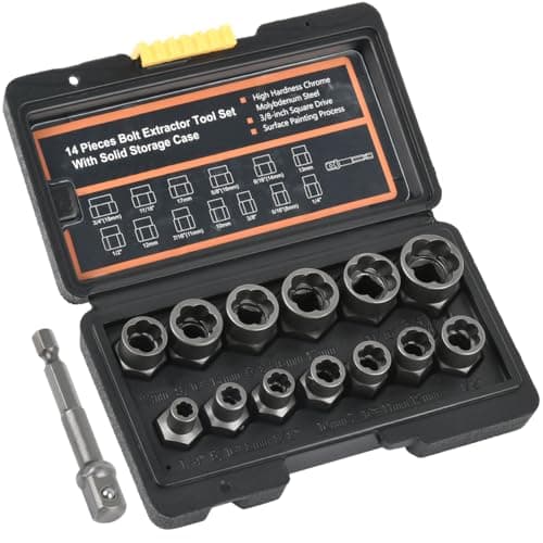 Image of TMBMLPP Impact Bolt Extractor Set, 14pcs Nut Remover Set with 1/4'' to 3/8'' Hex Bolt Remover, Nut Extractor Set, 1/4''-3/4'' Twist Socket Tool Set, for Removing Damaged, Frozen, Rusted, Nuts Screws