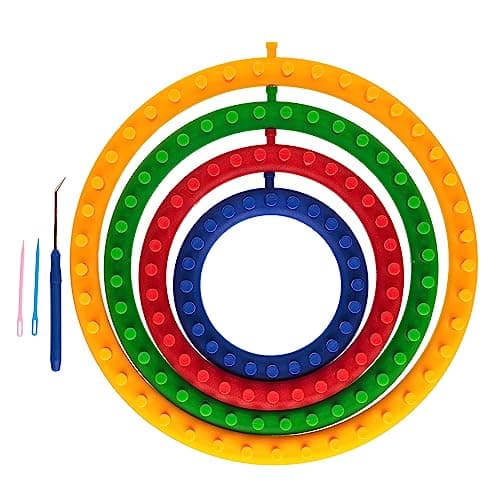 Image of The Quilted Bear Round Knitting Loom Set - Plastic Quick Loom Set of Four Different Sizes for Knitting Hats, Scarves & More!