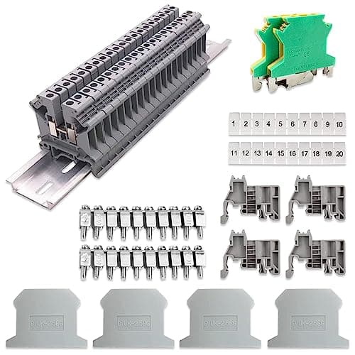 Image of Riisoyu DIN Rail Terminal Blocks, UK-2.5 DIN Rail Connectors Universal Class Terminal Blocks Kit Electrical Connection Block for Automation Projects, Garage, DIY Projects
