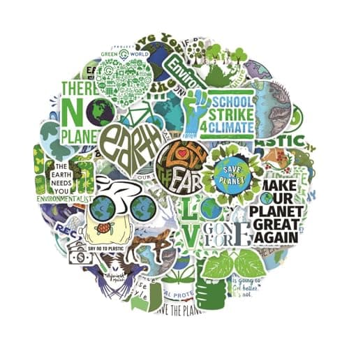 Image of Nature Stickers Pack - 50 Green Cartoon PVC Stickers, 50 Count - Unique Teen Stickers Supplies for Laptops, Notebooks, Written