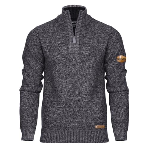 Image of Bench Mens 1/4 Zip Jumper Fleece Lined Warm Winter Pullover Funnel Neck Premium Quarter Zip Sweater Knitwear Blue Marl L