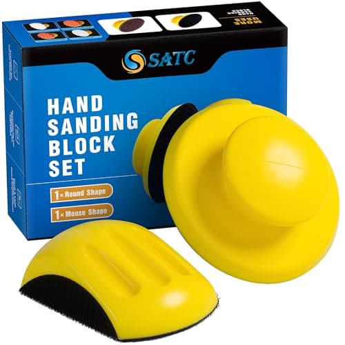 Image of SATC Sanding Blocks 5 Inch Hook and Loop Sanding Block 2 PCS Round and Mouse Hand Sanding Block for Wood Furniture Restoration Home Arts and Crafts
