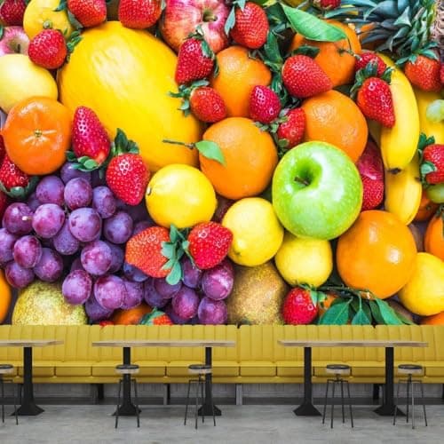 Image of Photo Wallpaper Fruit 3D Effect Colorful Fruit Shop Wall Mural Decoration Poster Picture Modern Design 350x256 cm Murals Wall Art for Living Room Bedroom Kitchen a-9269