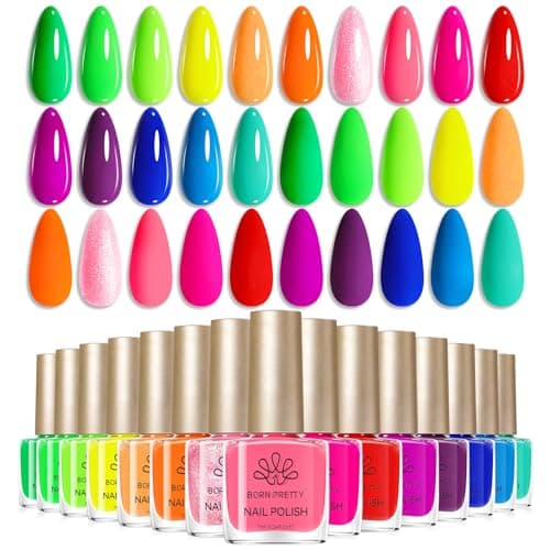 Image of BORN PRETTY Neon Nail Polish Set 15 Colors Nail Varnish Collection Quick Dry & Long Lasting Bright Rainbow Colors Spring Summer Finger Nail Polish Gift Set for Women