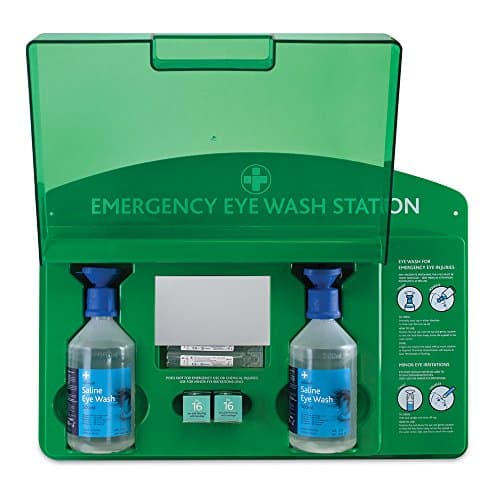 Image of Reliance Medical Eye Wash Station - Complete Emergency Solution with Illumination, Includes Eye Bandage, Saline Eye Wash 500 ml, Saline Eye Wash Pods