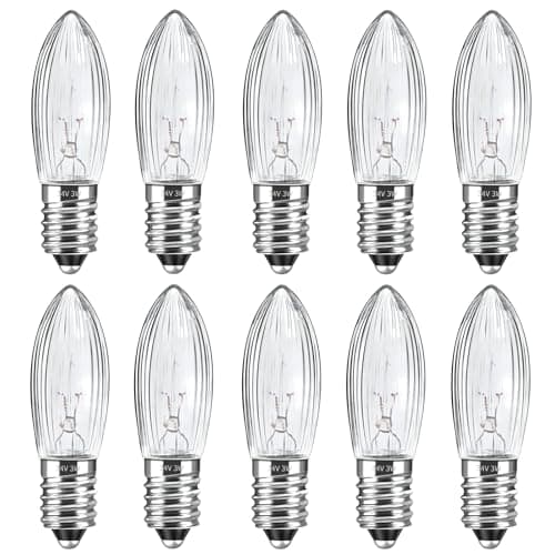 Image of Caldarax 10 Pack E10 3W 34V Candle Replacement Light Bulbs, Warm White 2700K, Candlestick Bulb, Spare Christmas Light Bulb for Candle Bridge, Candles Arch, Candlestick, Fairy Lights, Pointed Candles