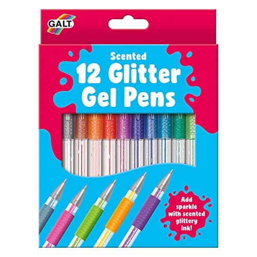 Image of Galt 12 Glitter Gel Pens - Childrens Scented Colourful Metallic Gel Pens Kit, Arts and Crafts for Kids - Multicolour Sparkly and Glittery Pen Set for Colouring, Writing and Drawing - Ages 6 Years Plus