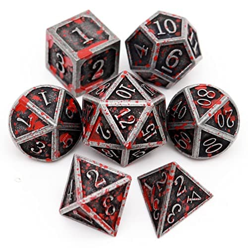 Image of Haxtec Bloodstained Metal DND Dice Set Blood On Dice D&D Polyhedral RPG Dice With Leather Dice Bag for Dungeons and Dragons Gifts TTRPG