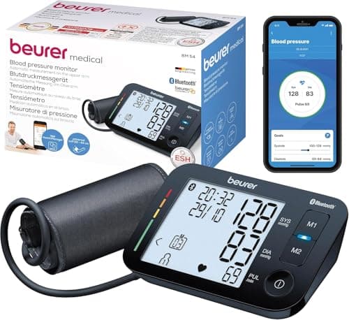 Image of Beurer BM54 Smart Automatic Blood Pressure Monitor for Home Use, Blood Pressure Machine with Arrhythmia Detection & Colour-Coded Risk Indicator, XL Upper-Arm Cuff & with free Smartphone App