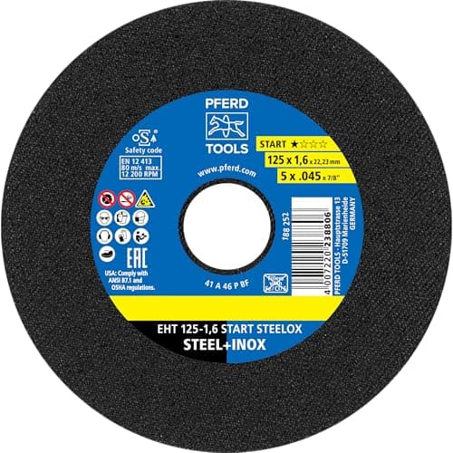 Image of PFERD Cutting Discs EHT, Pack of 25 | 125 x 1.6 x 22.23 mm, Straight, Start Line Start Steelox | 69121069 - for Steel, Stainless Steel (INOX)